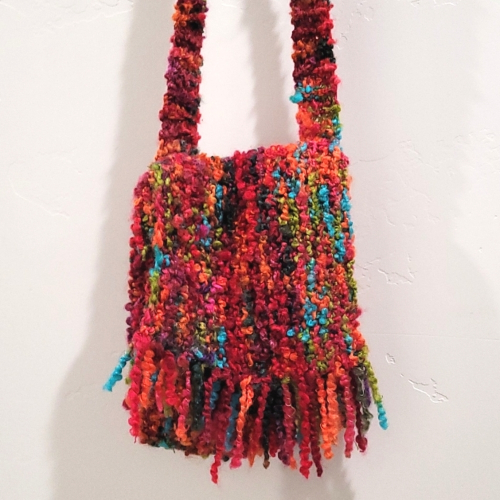 Colorful handmade Boho hippie crochet lined purse